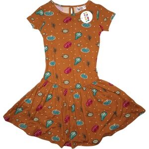Dot Smile Girls Sz 5 6 Brown Squash Flapper Dress Gourd Pumpkin Short Sleeve NWT